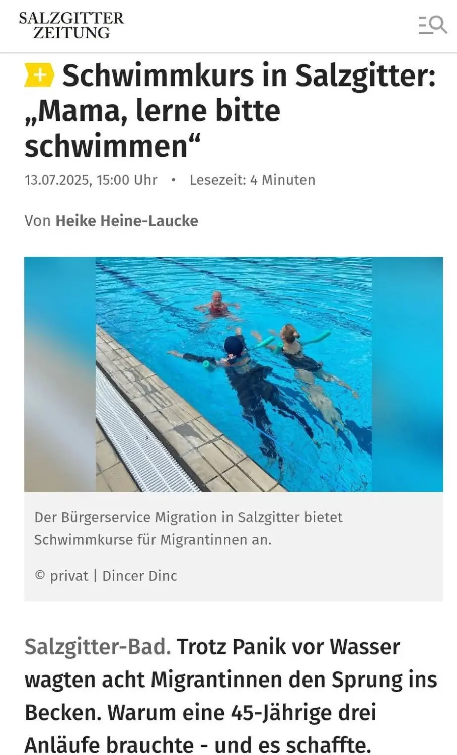 Bürgerservice für Migranten - Flyer Schwimmen lernen